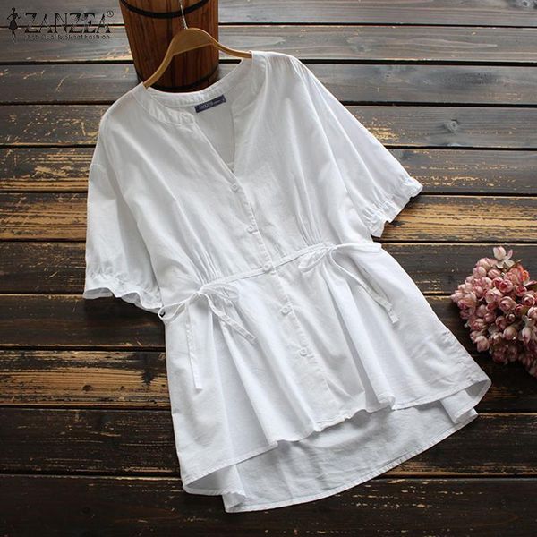 

women's blouses & shirts zanzea summer women v neck short sleeve shirt elegant pleated blouse casual solid work ol blusas chemise tunic, White