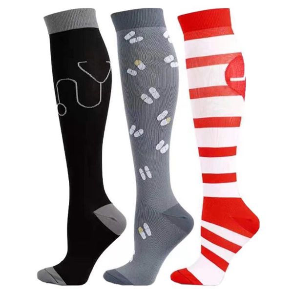 

men's socks sports compression for women & men 20-30mmhg circulation support running marathon edema diabetes varicose veins, Black