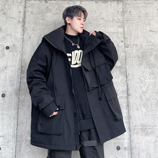 

men's down & parkas cotton-padded coat winter classic dark multi-pocket work style fashion youth leisure versatile loose large, Black