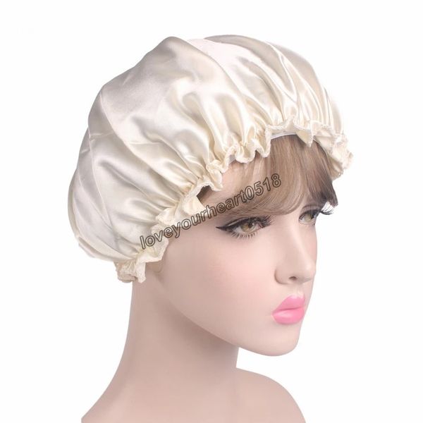 

women's satin lace nightcap cap hair hijabs head scarf woman hat girls bonnets for shower muslim headwraps fashion pure color, Blue;gray