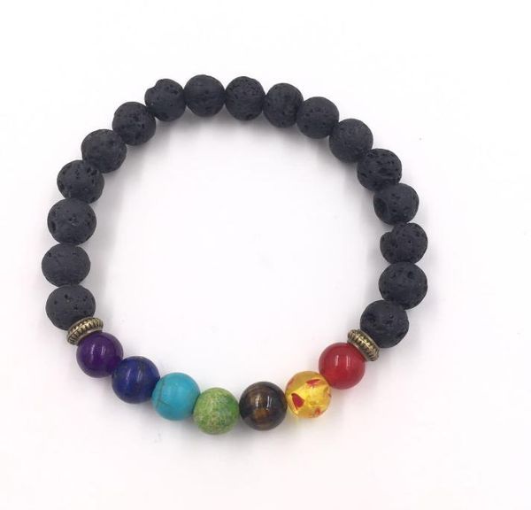 

2021 mixed styles 7 chakra strands bracelets for men women healing balance beads natural stone yoga charm jewelry, Black