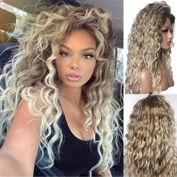 

charming party wigs long hair wig womens fashion wigs blonde synthetic hair long curly wavy wigs soft & healthy perruque, Black