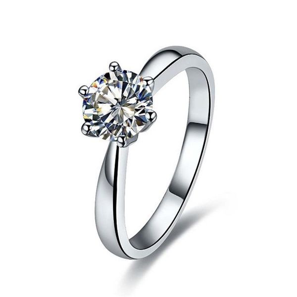 

cluster rings 6 prongs setting finger ring 1ct solid white gold diamond solitaire for women engagement, Golden;silver