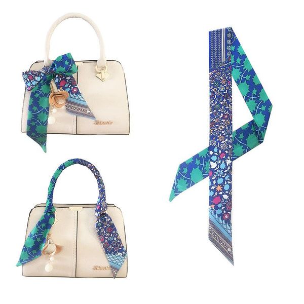 

scarves luxury long skinny scarf brand silk for women paris letter print bag handle ribbons head gift, Blue;gray