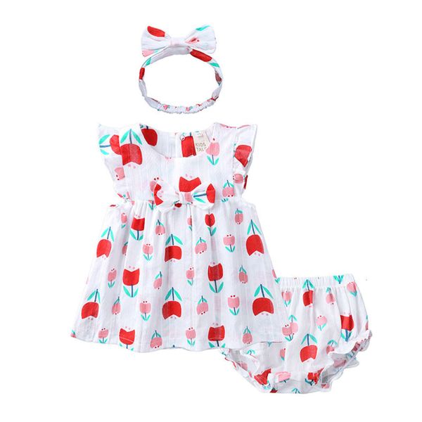 

children's summer new princess shangku sweet baby skirt pp pants girls strawberry dress set, White