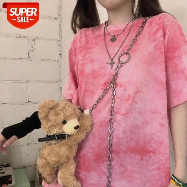 

2021 Summer Fashion Women Tie Dye Gradient Printed T-shirts Casual Korean Harajuku Pink Streetwear Tee Tops WDC6612 #l46i, White