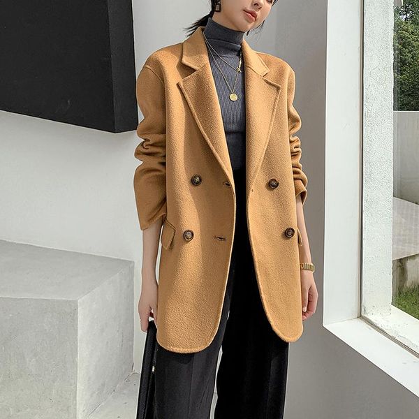 

women's wool & blends autumn and winter fashion cashmere water ripple coat short warm, Black