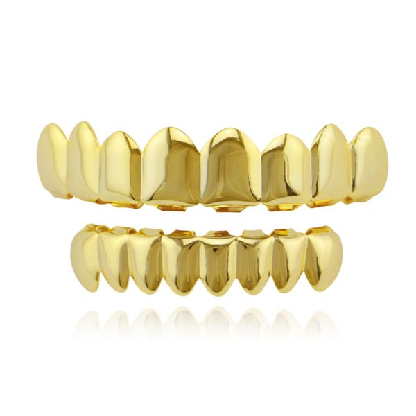 Griglie dentali per anca in rame lucido hop Otto denti Bretelle lunghe placcate in oro Griglie per gioielli da donna per uomo e donna Set Spedizione gratuita all'ingrosso