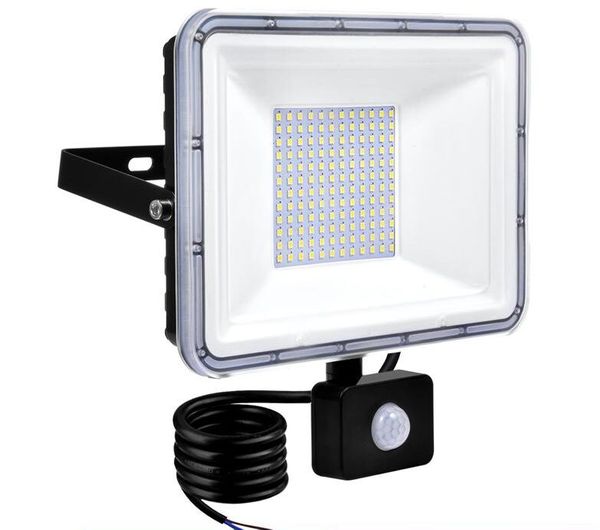 20W LED Motion Sensor Inundação Luzes Ao Ar Livre 100/50 / 30 / 10W Pir Lâmpada de Indução Luz Inteligente 6000K Cool Branco Super Super Brilhante Segurança Impermeável