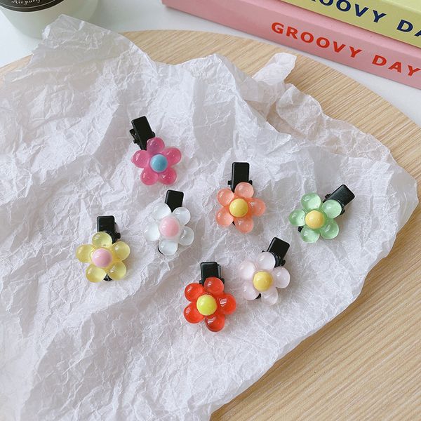 

barrettes hairpin eight piece acrylic flower temperament side clip girl small fresh children's duckbill headdress, Golden;silver