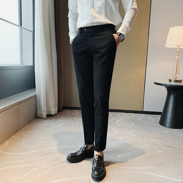 

New High 2021 Quality Boutique Men's Suit Wear Fashion British Style Gentlemen Thin Fit Business Office Pants Casual WSSI, Black