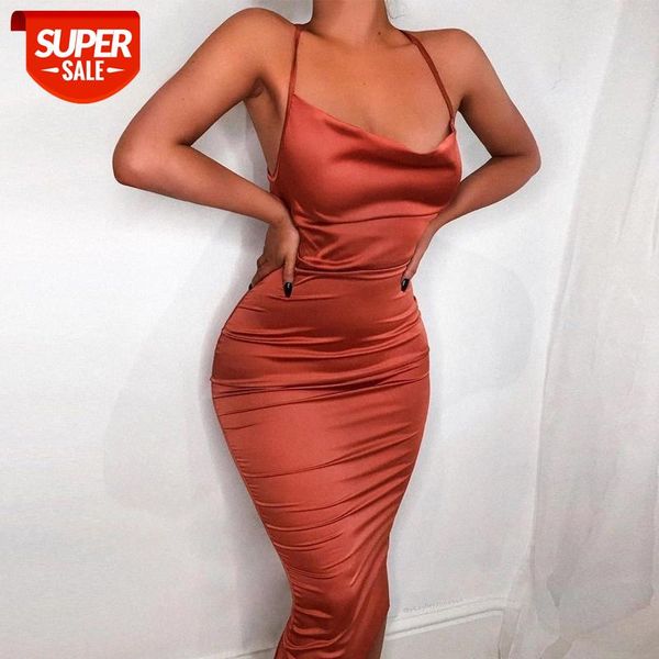 

hirigin spaghetti neon satin lace up summer women bodycon long midi dress sleeveless backless party outfits dresses 2020 #nr72, Black;gray