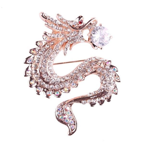 

pins, brooches full crystal animal chinese dragon pin for women men suit brooch clothing buckle jewelry accessories gift, Gray
