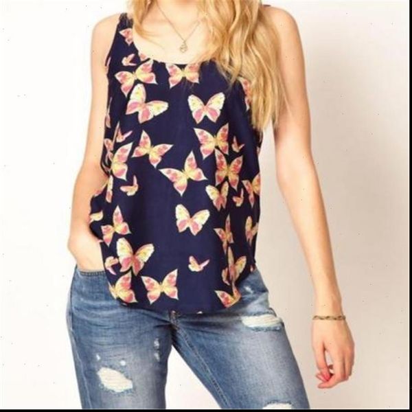 

summer women tanks amp camis comfortable bouse butterfly print sleeveless casual chiffon tank 2 colors ladies clothes new, White
