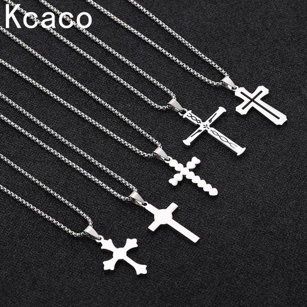 

pendant necklaces fashion simple classic jesus cross antique silver color stainless steel male street style long chain jewelry