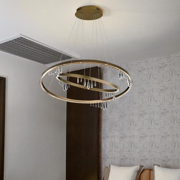 

pendant lamps modern minimalist chandelier bedroom ring crystal luxury fashion warm villa art