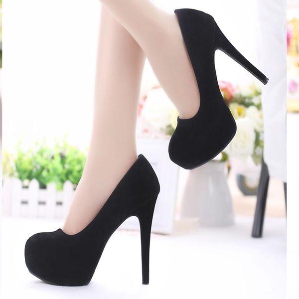 

dress shoes platform woman pupmp stiletto heels 11.5cm size34-40 party nightclub suede small round head women fetish high, Black