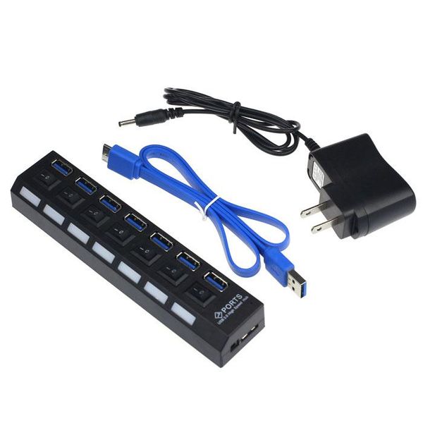 

hubs 7 port usb hub 3.0 high speed 4 with eu/us power adapter multi splitter on/off switch for tablet lapcomputer