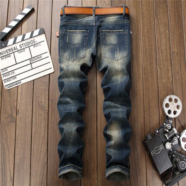 

men's jeans jeans men vintage ripped tiger embroidery streetwear slim fit trousers holes destroyed casual cotton joggers denim tb9o, Blue