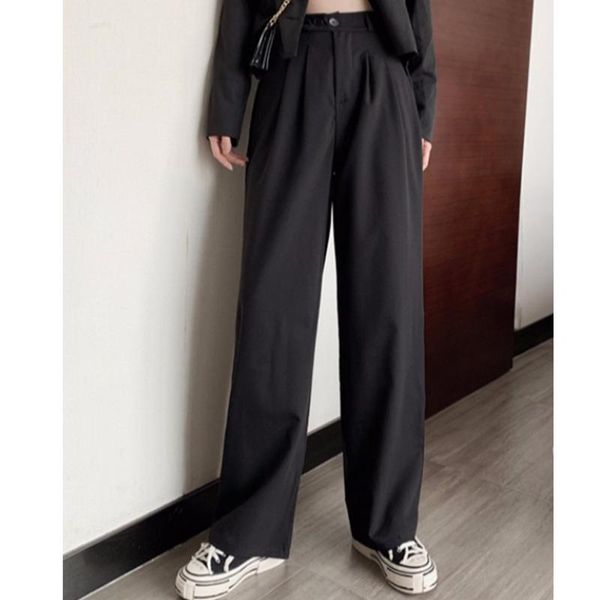 

women's pants & capris casual fashion spring and autumn thin 2021 high waist wide leg black straight suit rac, Black;white