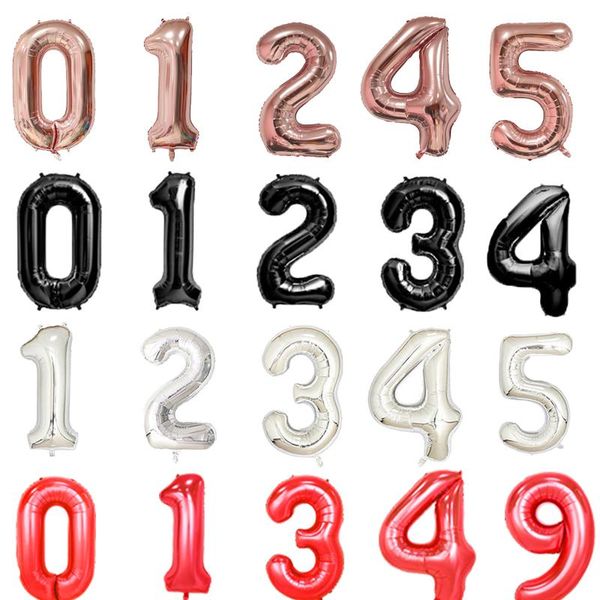 

party decoration 40inch rose gold number foil balloons 1pc red&black&silver figure digital helium globos wedding happy birthday decorations