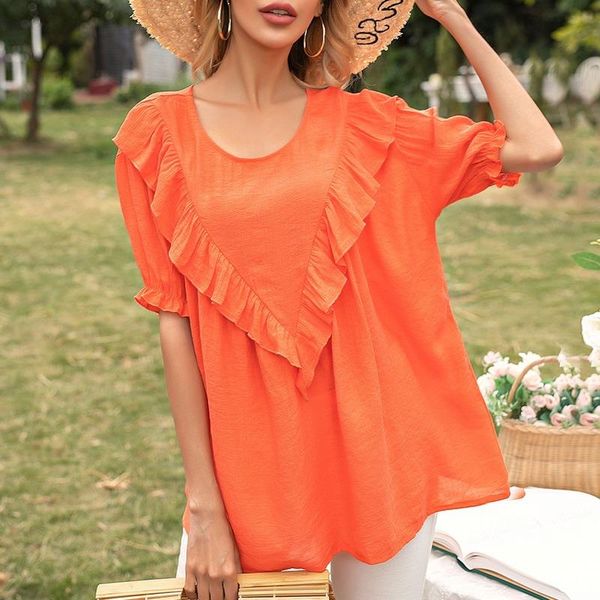 

women's t-shirt 2021 t-shirts women summer oversized shirt loose ruffles sweet cute girls tees chic holiday casual femme, White