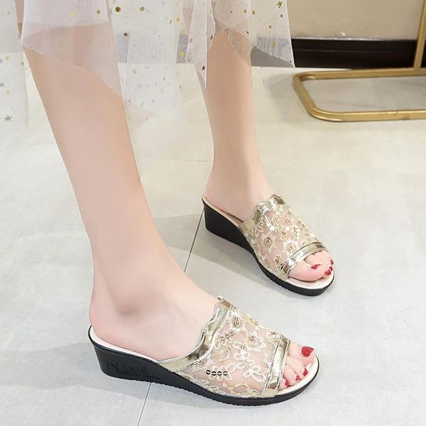 

slippers corporis fashion summer sandals casual wedges shoes women mesh high heels platform ladies 2021, Black