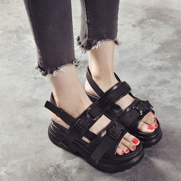 

sandals summer shoes for women2021 thick soled open toe buckle waterproof platform muffin female, Black