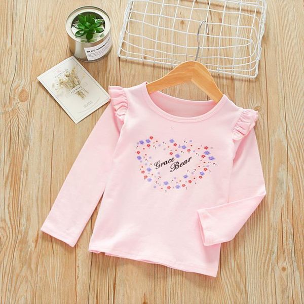 

girls long sleeve t shirt cotton petal stitching flower pattern spring and autumn baby children, Blue