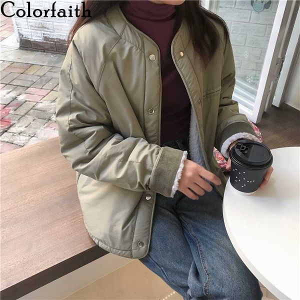 

colorfaith new autumn winter women jackets quilted puffer vintage high-quality warm wild womenswear oversize coat co884 201014, Black