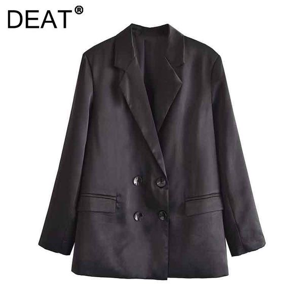 

women's suits & blazers [deat] 2021 autumn fashion tide coat turn-down collar double breasted solid color long sleeve loose blazer wome, White;black