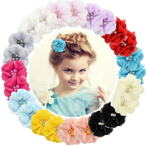 

hair accessories 1 pcs baby solid chiffon flower clips born mini kids barrettes girls 829, Slivery;white