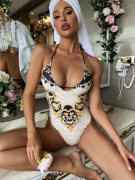 

2021 Bathing Suit Women One Piece Bodysuit Swimsuit Plus Size Swimwear and Beachwear Swim Vintage Print Bikini New Cotton Wear Push, White;black