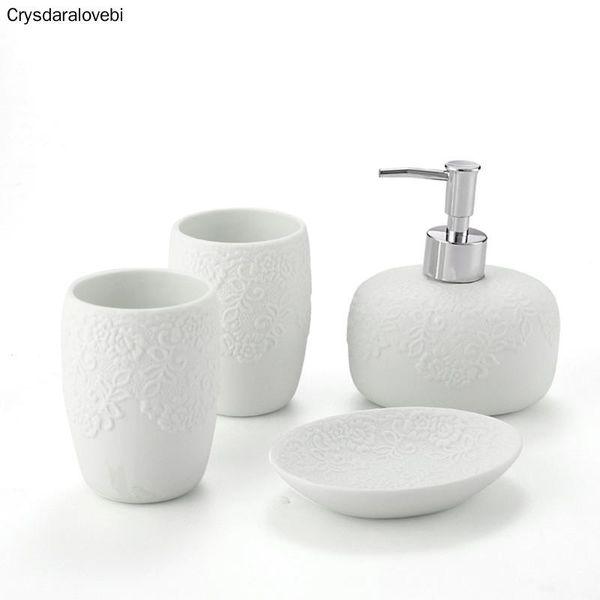 

bath accessory set creative embossed ceramic bathroom accessories set, kit- wash wedding gift- simple toothbrush holder-soap dispense