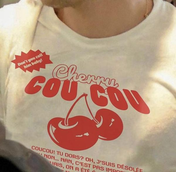 

women's t-shirt aesthetic cherry cou women t shirt kawaii cute harajuku summer fashion graphic oversized tee y2k egirl letter print em, White