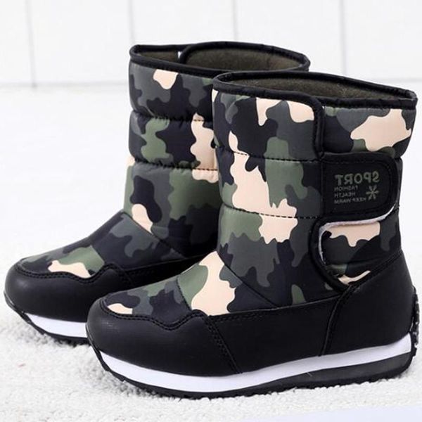 

boots thickening plush children snow boys girls waterproof warm shoes kids mid-calf baby toddler flat winter 0181, Black;grey