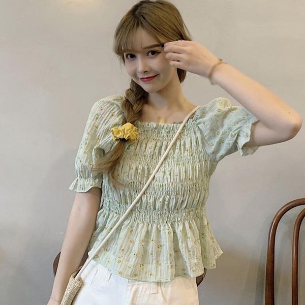 

women's blouses & shirts casual floral print chiffon blouse female short sleeve shirt summer women, White