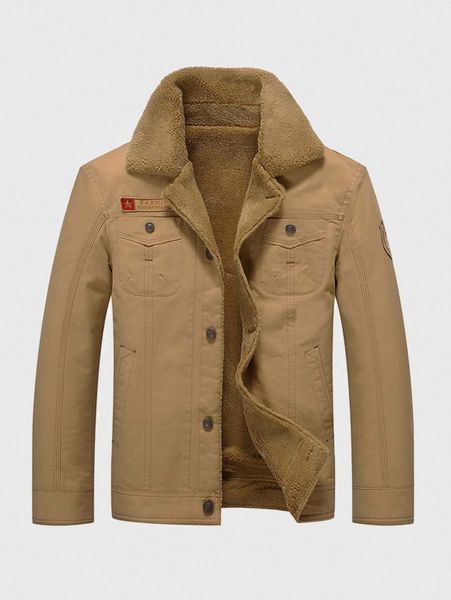 

men patched detail teddy lined jacket a4u1#, Black;brown