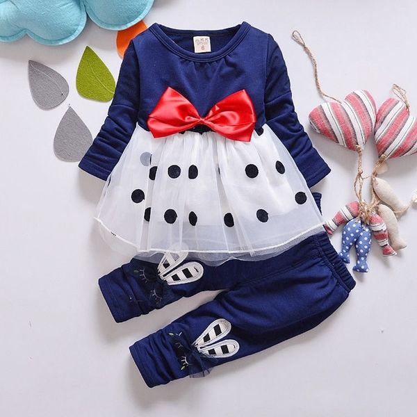 

bibicola autumn spring baby girls lace dress clothes set new toddler girls clothing set infnat baby girls suit kids trucksuit 210317, White