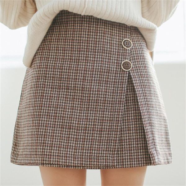 

skirts checkered irregular side slit skirt, Black