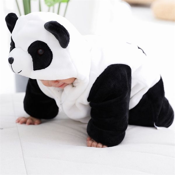 Baby Winter Strampler Warme Flanell Plüsch Overall Mädchen Jungen Nette Panda Tiere geboren Pyjamas Kleidung Overalls Kinder Strampler 220211