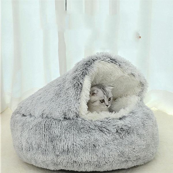 

cat beds & furniture pet bed round soft plush cave hooded for dogs