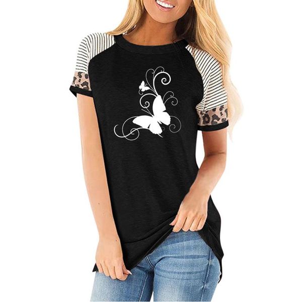 

women's t-shirt butterfly animal print t-shirts 2021 fashion casual funny cotton short sleeve striped leopard tshirs, White