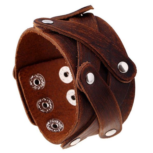 

cuff fashion vintage hippie punk men jewelry retro brown wide genuine leather bracelet beads charm bangle women biker wristbands, White