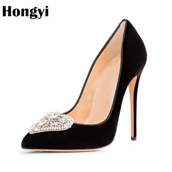 

dress shoes hongyi 2021 black white women pointy toe pumps fashion crystal buckle ladies 10cm high heels female elegant wedding