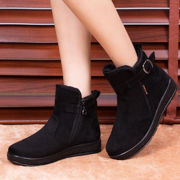 

boots winter women zipper women's warm shoes casual female woman ankle platform, Black