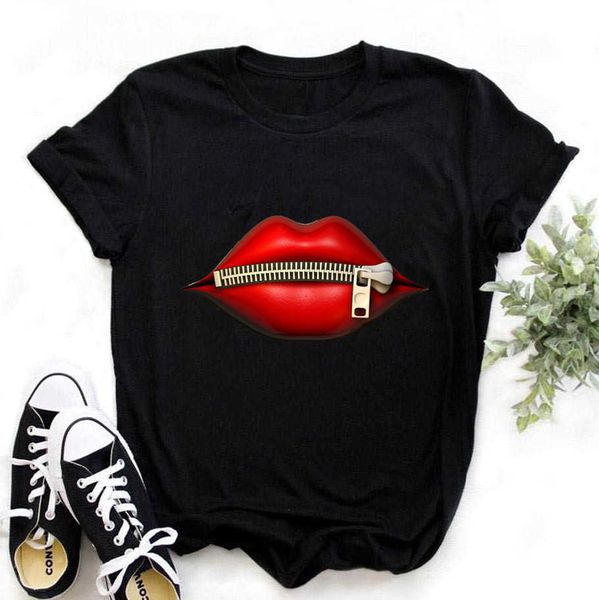 Mulheres Plus Size Harajuku Tops de Verão Tops Gráfico Tees Mulheres Lábios Kawaii T-shirt Roupas Menina Mouse Camiseta, Drop X0527