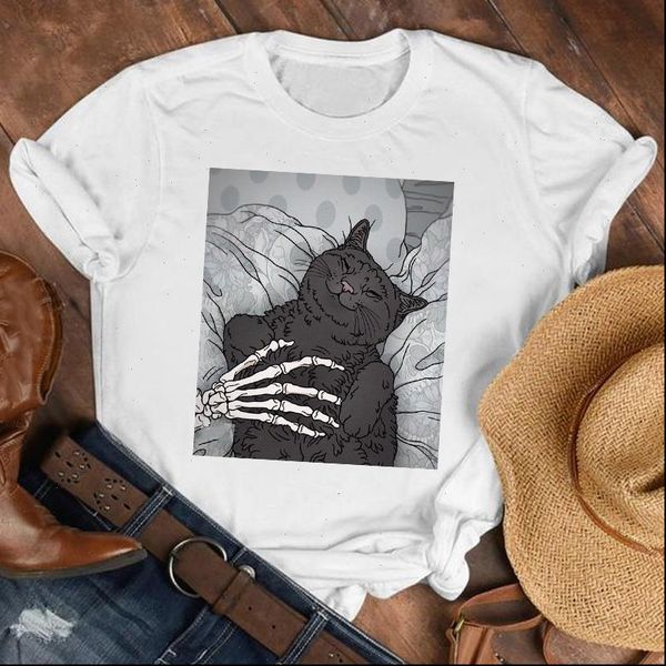 

women lady printed cartoon 90s skull hand horror fashion shirt clothes tshirt female print t tee womens graphic t shirt, White