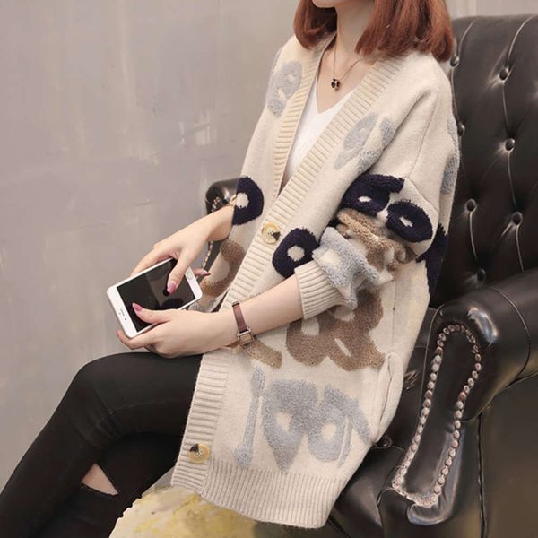 

sweater 202021 new knitted cardigan coat women's spring and autumn loose wear, White;black