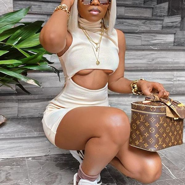 

casual dresses wjfzqm bodycon black dress women summer khaki short pencil party club hollow out ribbed sleeveless mini wrap, Black;gray